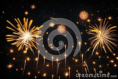 Brilliant and beautiful fireworks display at night Stock Photo