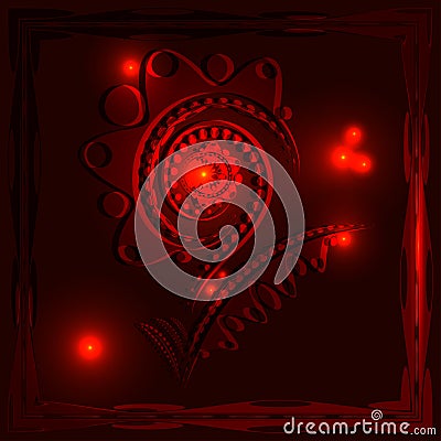 Brilliant bright red bloody large flower in a carved neon frame Stock Photo