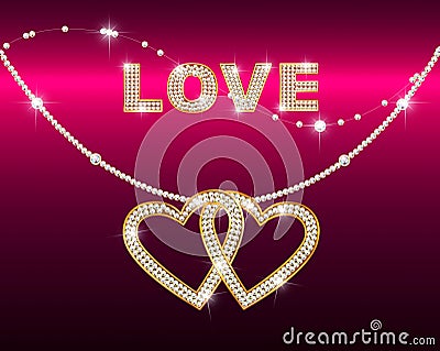 Brilliant chain with heart and word LOVE Stock Photo