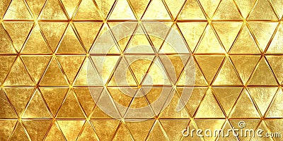 Brilliant golden background with a high-tech triangular block structure. The wall& x27;s texture, with Ai ganerated Stock Photo