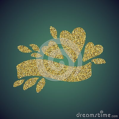 A brilliant jewelry gold glitter in the form of a hand drawn love heart symbol. Elegant decoration of gold round sequins Vector Illustration