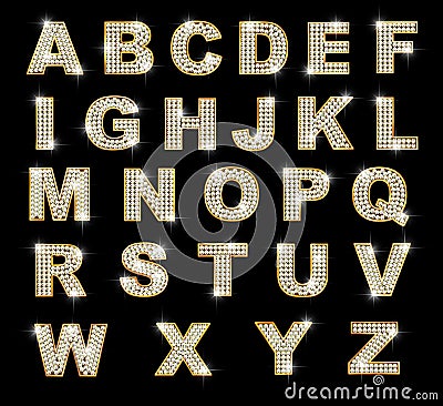 Brilliant latin letters on dark background Stock Photo