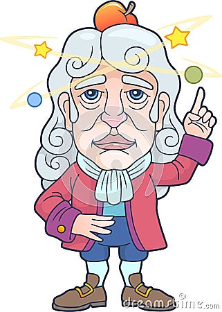 Brilliant scientist physicist Isaac Newton, funny illustration Vector Illustration