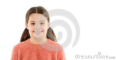 Brilliant smile. Child happy cheerful enjoy childhood. Girl adorable smiling happy face. Kid charming brilliant smile Stock Photo