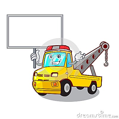 Bring board Cartoon tow truck isolated on rope Vector Illustration