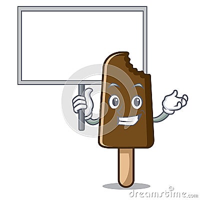 Bring board chocolate ice cream character cartoon Vector Illustration