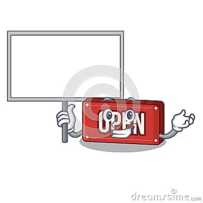 Bring board open sign in the mascot shape Vector Illustration