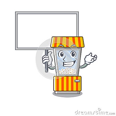 Bring board popcorn vending machine cartoon isolated mascot Vector Illustration