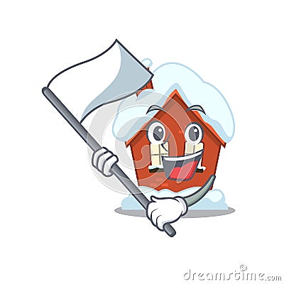 Bring flag winter house with in character shape Vector Illustration