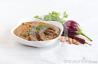 Brinjal or Eggplant Indian Vegetarian Curry in a Bowl Stock Photo