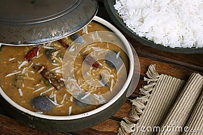 Brinjal sambar - A lentil soup from Tamilnadu Stock Photo