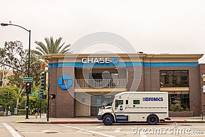 Brinks truck in front of Chase bank building, Pasadena, CA, USA Editorial Stock Photo