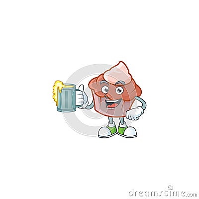 Brioche with cream with holding juice mascot on white background Vector Illustration