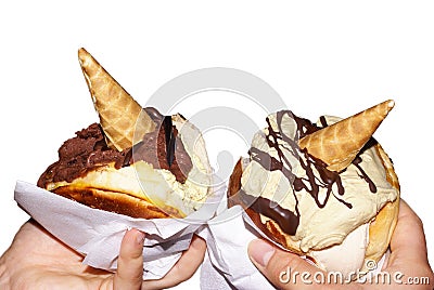 Brioche and ice cream Stock Photo