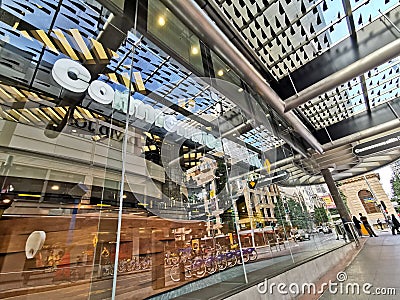 BRISBANE, AUSTRALIA - MAY 19, 2020: Reflection window of Commonwealth Bank of Australia CBA flagship headquarters office in Editorial Stock Photo