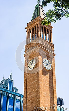 Brisbane City Hall Clock Tower in downtown Brisbane, Australia, 2021 Editorial Stock Photo