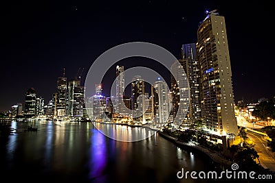 Brisbane City at night from bridge, Queensland Editorial Stock Photo