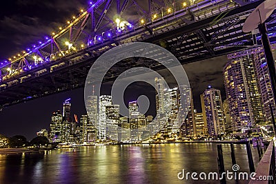 Cityscape night lights reflecting on Brisbane River Stock Photo