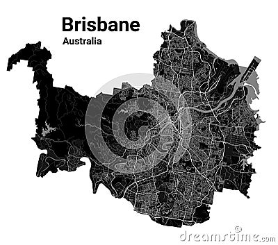 Brisbane map. Detailed map of Brisbane city poster with streets. Cityscape vector Vector Illustration