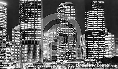 Brisbane night city skyline and river reflections - Queensland, Australia Editorial Stock Photo