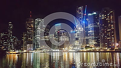 Brisbane Skyline - Romantic Brisbane by night Qld Australia Editorial Stock Photo