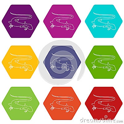 Brisk lizard icons set 9 vector Vector Illustration