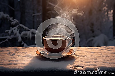 Brisk Morning coffee winter. Generate Ai Stock Photo