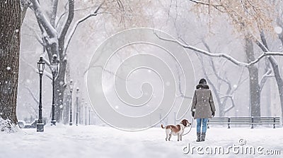 Strolling with the dog in the chilly park weather.AI Generated Stock Photo