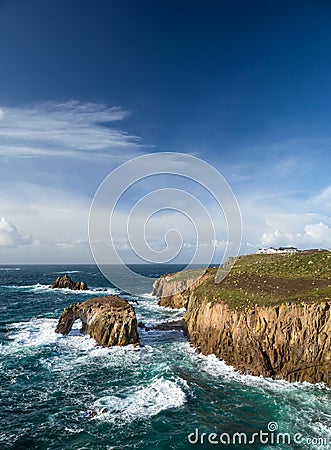 Brisk Wind, Land`s End, Cornwall Stock Photo