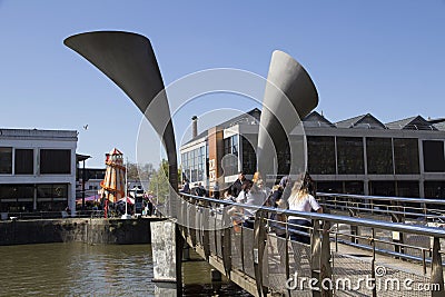 Helter Skelter on the docks at the end of bridge Editorial Stock Photo