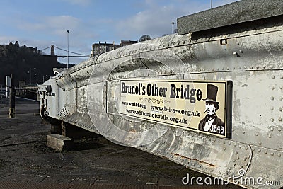Bristol, UK, 23rd February 2019, the Isambard Kingdom Brunel swing bridge Editorial Stock Photo