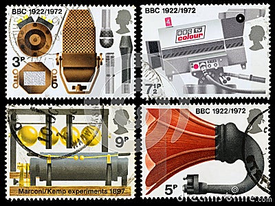 Britain BBC 50th Anniversary Postage Stamps Editorial Stock Photo