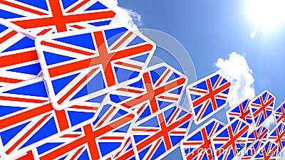 Britain first concept flying flag arrows towards the sun Cartoon Illustration