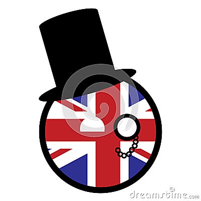 Britain Flag Ball Top Hat And Monocle Vector Illustration