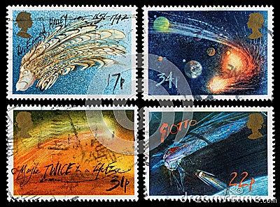 Britain Halleys Comet Postage Stamps Editorial Stock Photo