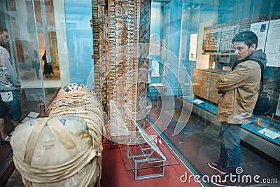 Mummies and sarcophagus in British museum in London Editorial Stock Photo