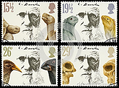 Britain Postage Stamps Charles Darwin Editorial Stock Photo