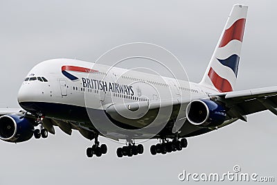 British Airways Airbus A380 landing Editorial Stock Photo