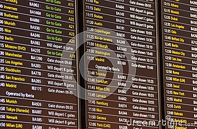 Flight Departure Board for British Airways Flights at London Heathrow Terminal 5. March 2019. Editorial Stock Photo