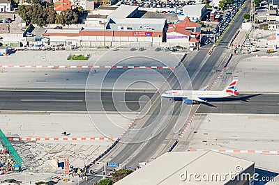 British Airways Plane on Gibraltar Airport runway Editorial Stock Photo