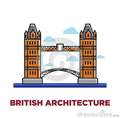 British architecture promo poster with famous London bridge Vector Illustration