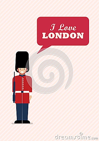 British Army soldier with word I love London Vector Illustration