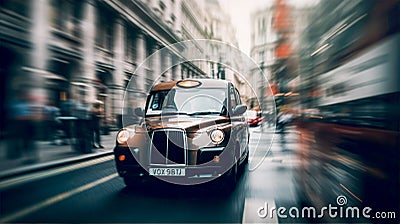 British black cab taxi on London Street motion blur, travel and transportation concept Stock Photo