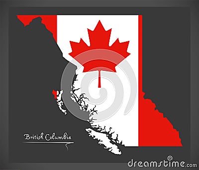 British Columbia Canada map with Canadian national flag Vector Illustration