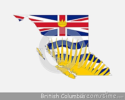 British Columbia Map Flag. Map of British Columbia Canada with flag isolated on white background. Canadian Province. Vector illust Vector Illustration