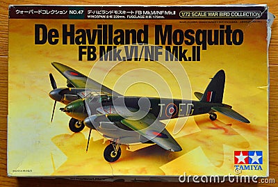 British De Havilland Mosquito model box plastic kit Editorial Stock Photo