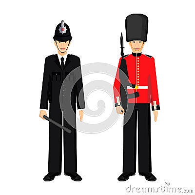 British guardsman and uk policeman vector illustration isolated Vector Illustration