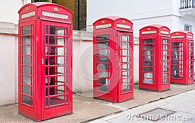 British Icon Telephone boxes of four in Belgrave Road Editorial Stock Photo