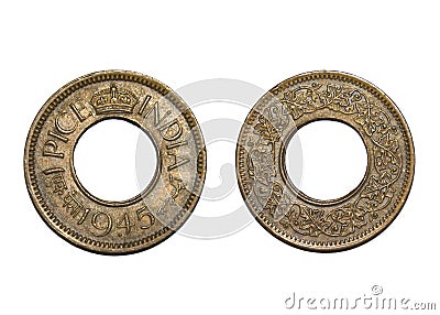 British Indian King George VI Ring Type 1 Pice or 1 Paisa Coin 1945 Stock Photo