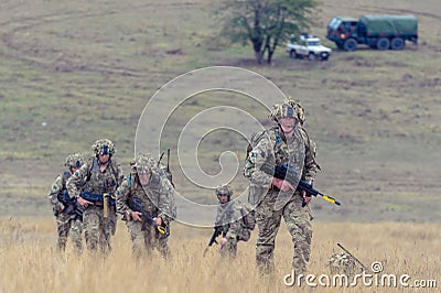 British infantry in Romanian military polygon Editorial Stock Photo